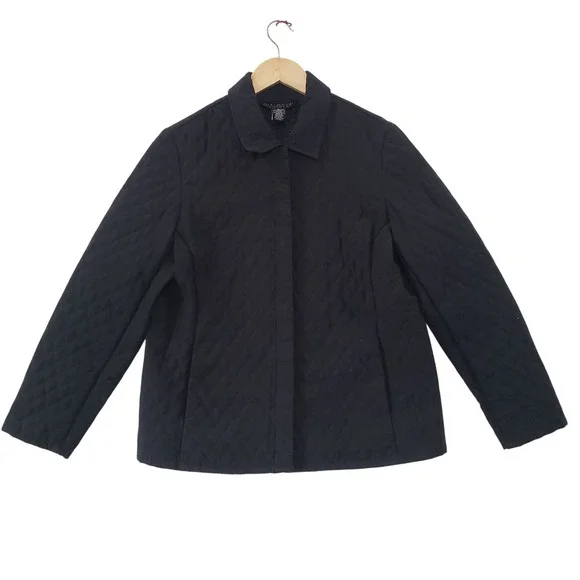 Vintage 90s Quilted Jacket Black Button Front Collared Womens Size 12 Streetwear - Picture 2 of 6